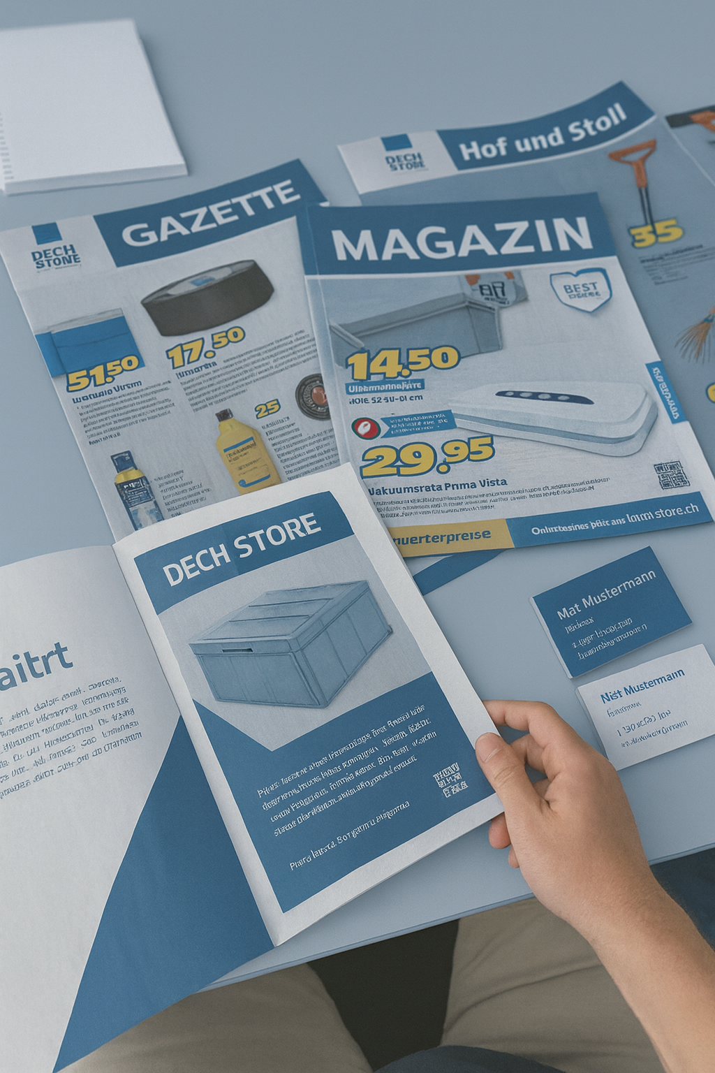 Aktionsprospekte für eine Supermarktkette, jeden Monat neu