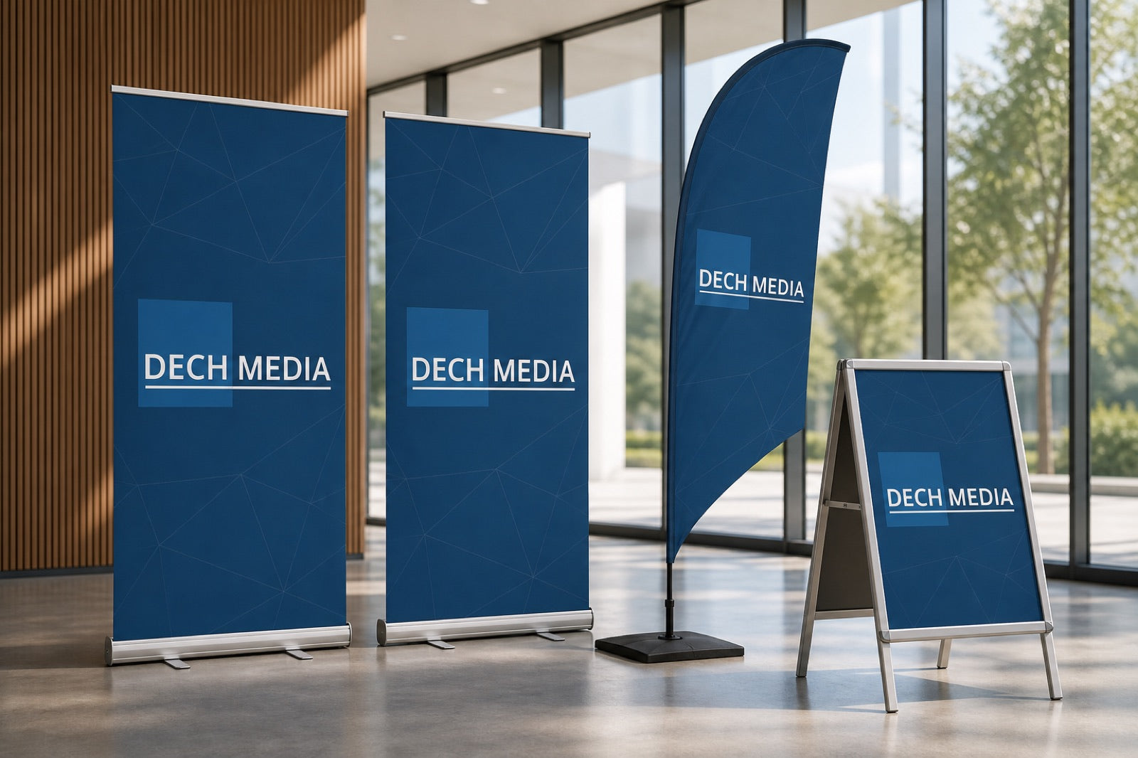 Werbetechnik für Messe, Laden und Außenwerbung